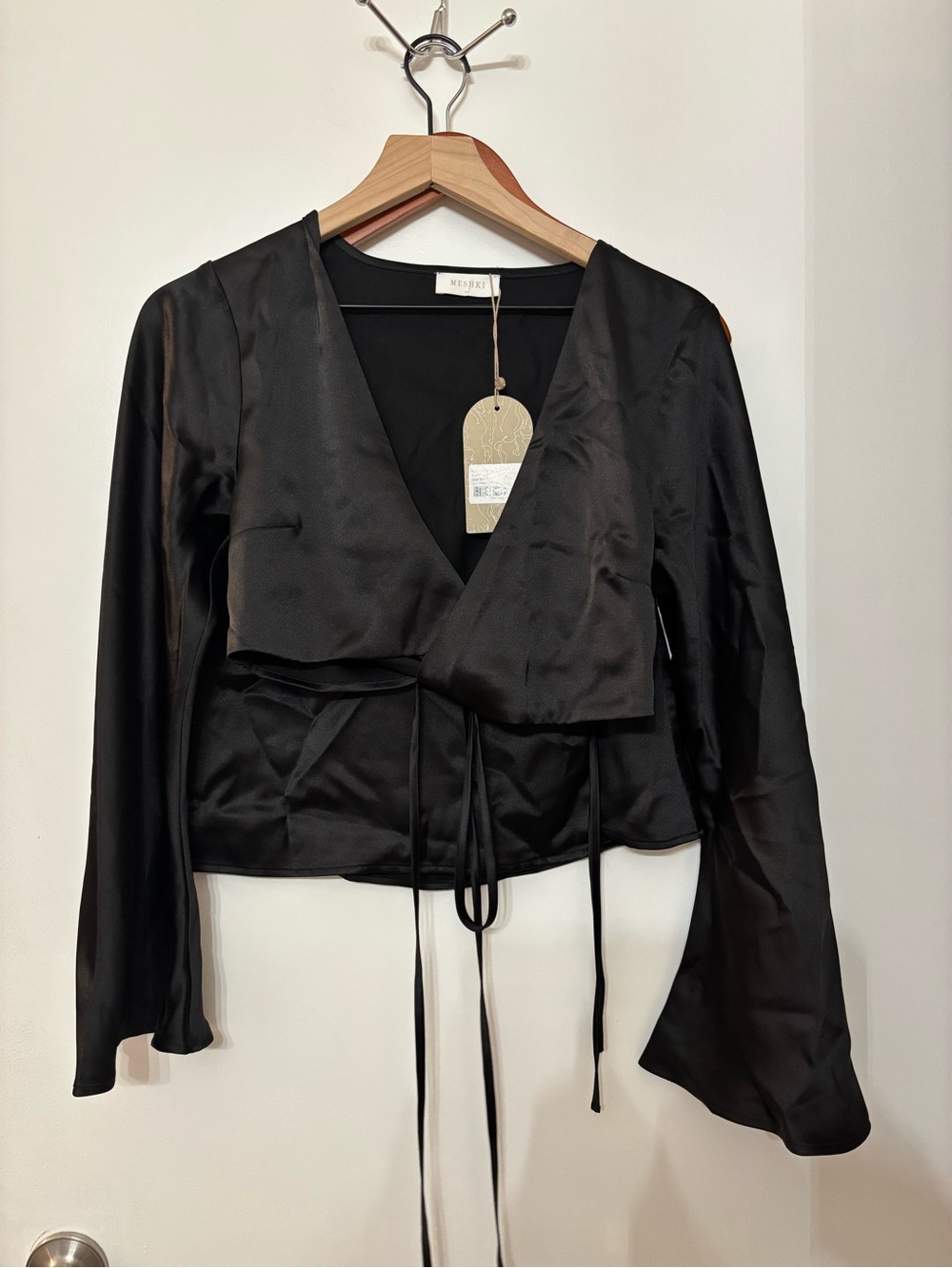 MESHKI Women Elanie Black Satin Mini Skirt Set Size XS